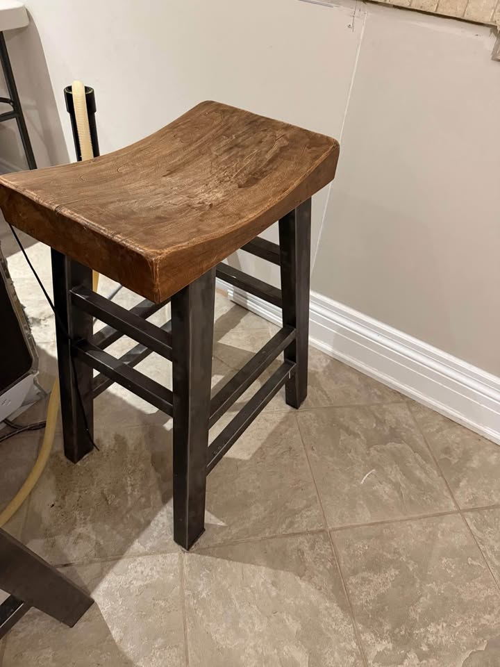 Wooden organic modern industrial kitchen bar stools set of 2 - photo 2