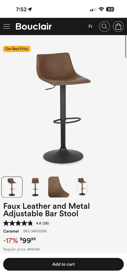 Faux Leather and Metal Adjustable Bar Stool (retail $100) boucla - photo 2