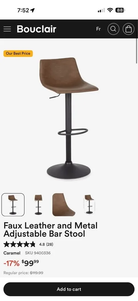 Faux Leather and Metal Adjustable Bar Stool (retail $100) boucla image indicator(2)