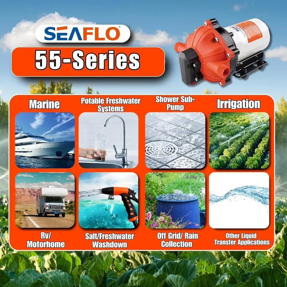 SEAFLO 12V 5.5GPM Water Pump | RV/Boat/Marine | Open Box image indicator(8)