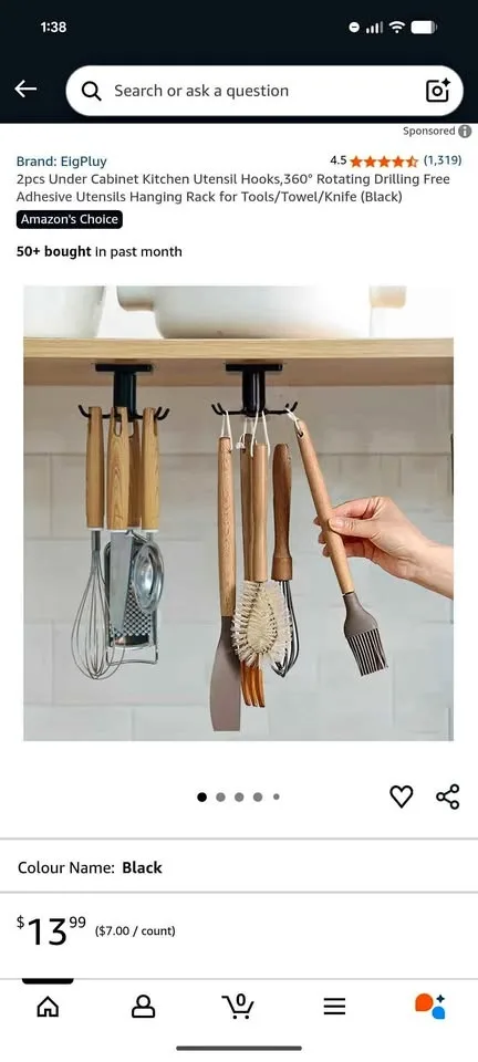 2pcs Under Cabinet Kitchen Utensil Hooks