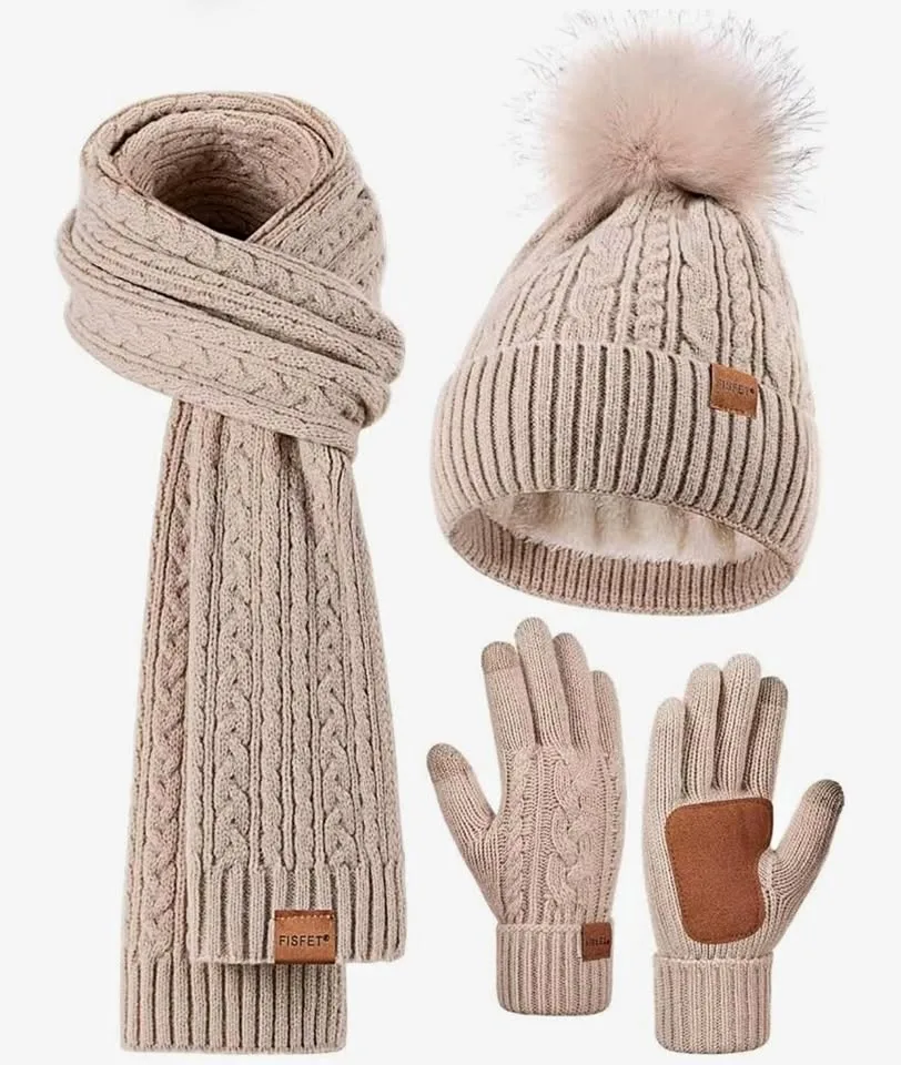 Winter Beanie Hat Scarf Gloves Set for Women