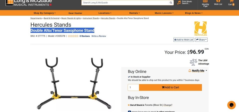 $80 Hercules Stands Double Alto/Tenor Saxophone Stand - photo 3