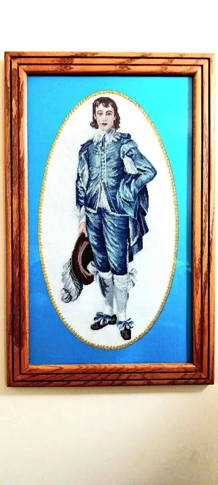 Large Antique Blue Boy needlepoint framed glass $35 thumbnail