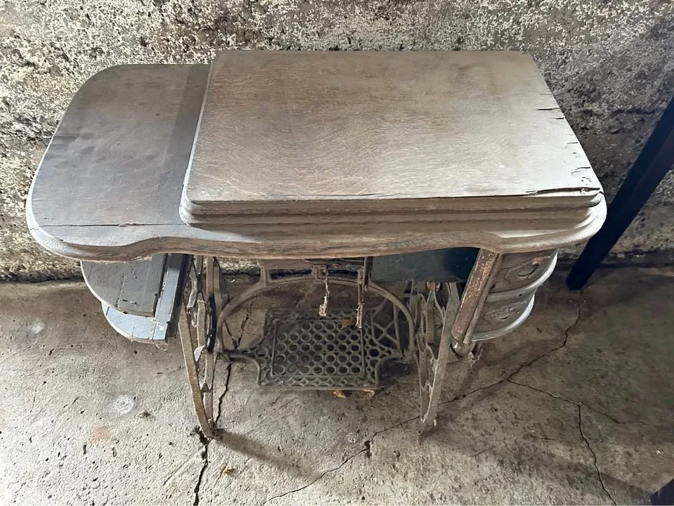 Antique sewing machine and desk