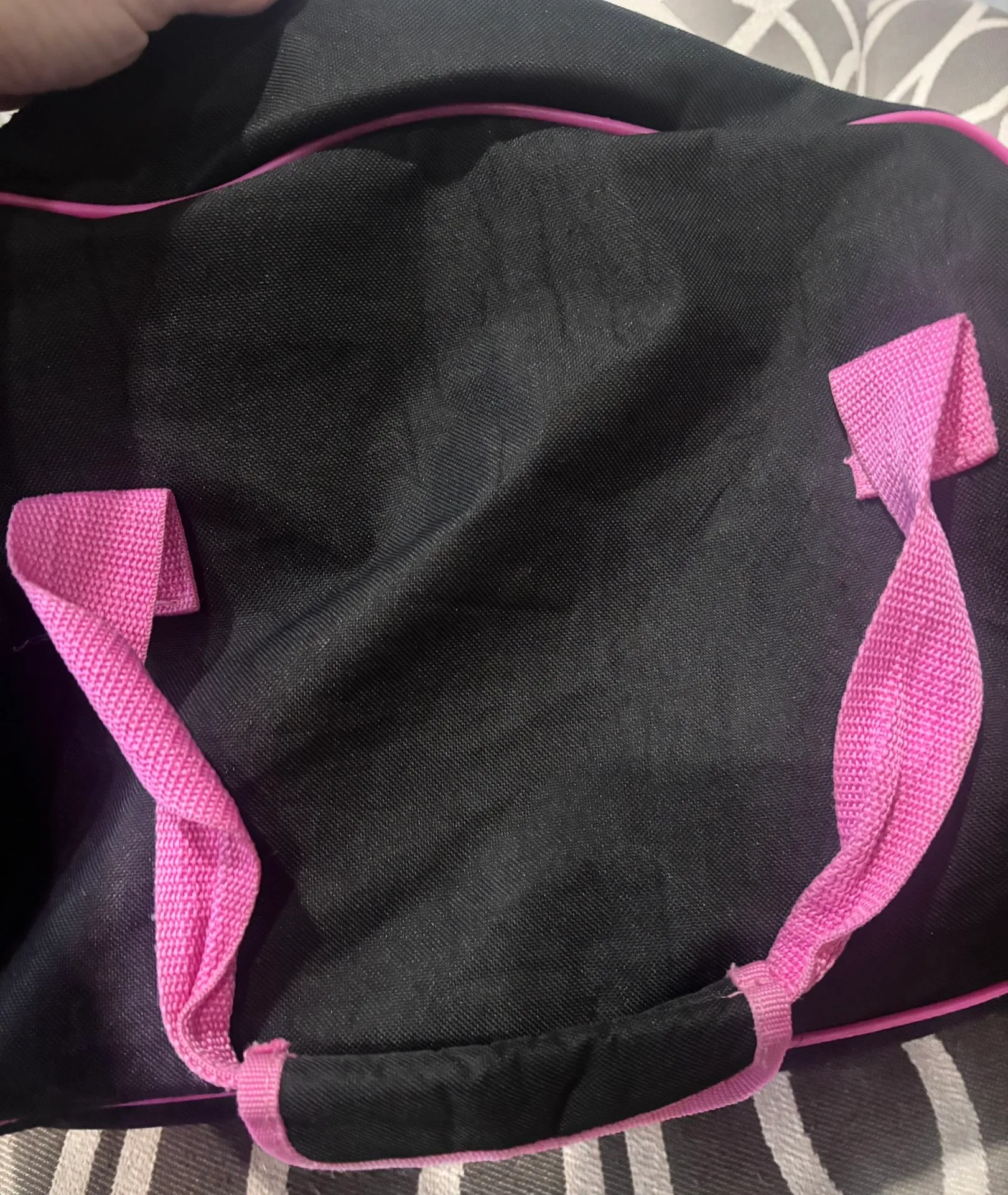 Super cute Hello Kitty duffel bag in black with pink trim and qu image indicator(5)