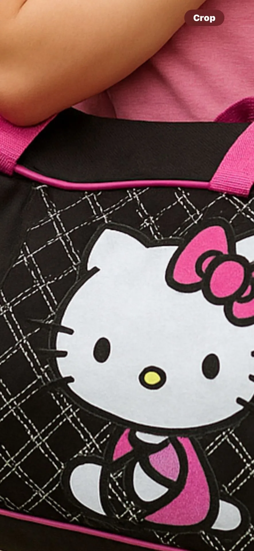 Super cute Hello Kitty duffel bag in black with pink trim and qu image indicator(8)