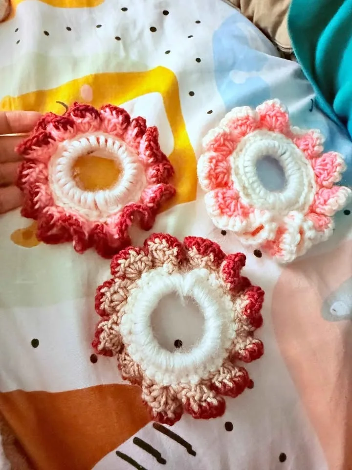 Handmade floral scrunchies