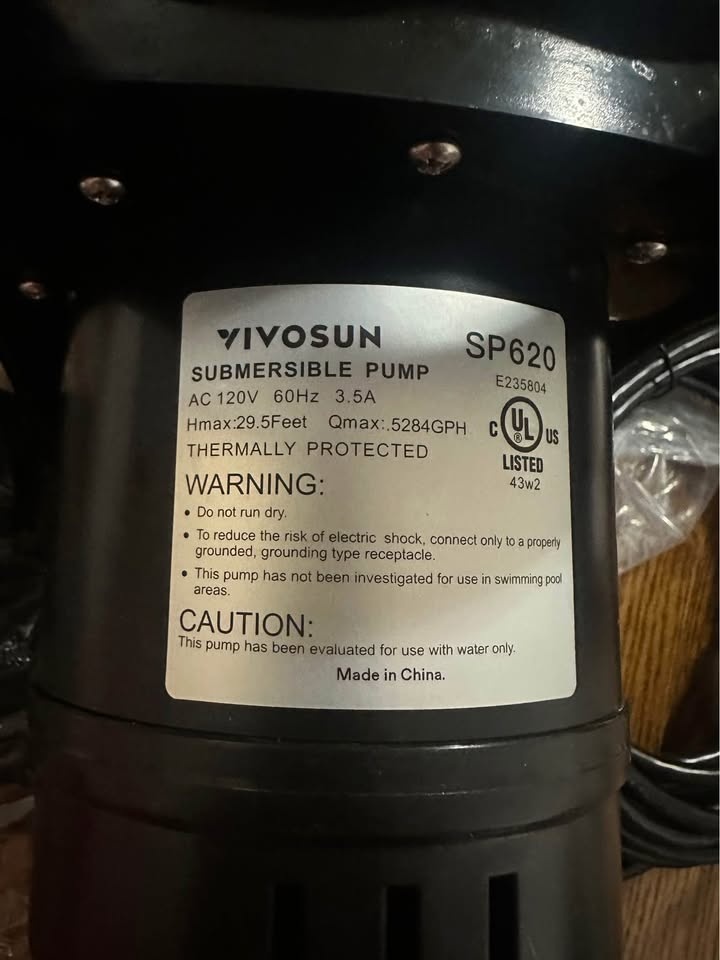 VIVOSUN SUBMERSIBLE WATER PUMP 5284GPH 400W - photo 4