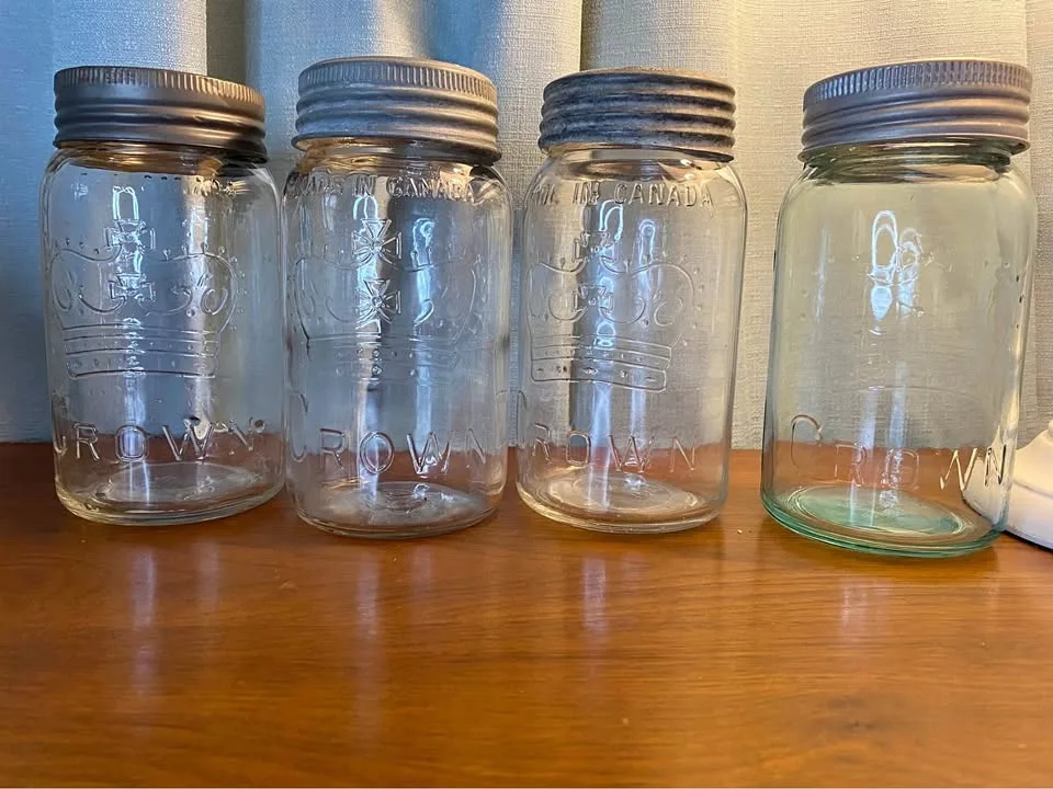 Vintage CROWN Glass Canning Jars with Metal Lids
