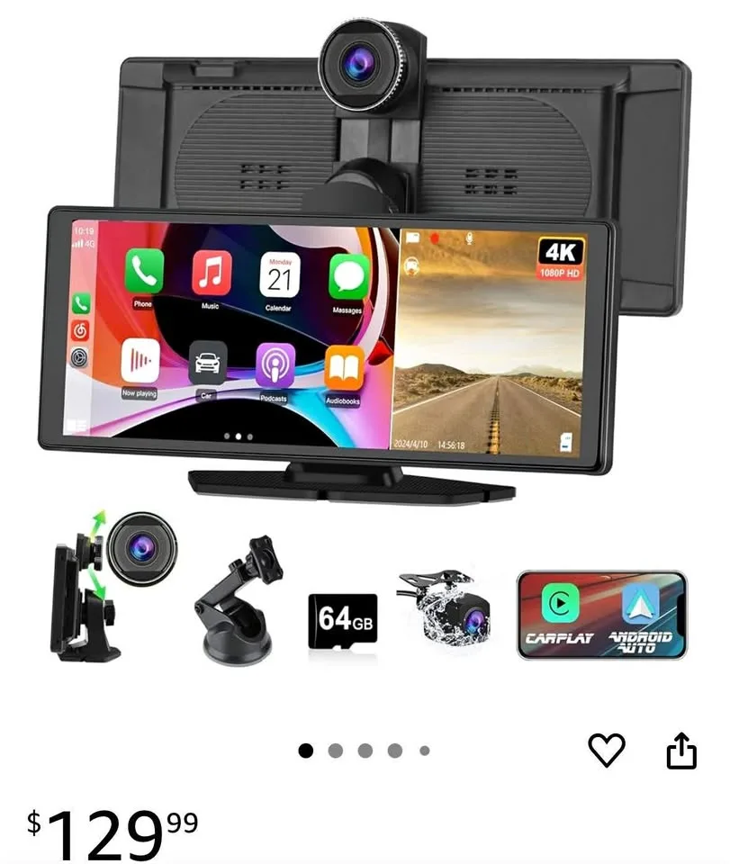 Portable Wireless CarPlay Screen w/ 4K Dash Cam thumbnail