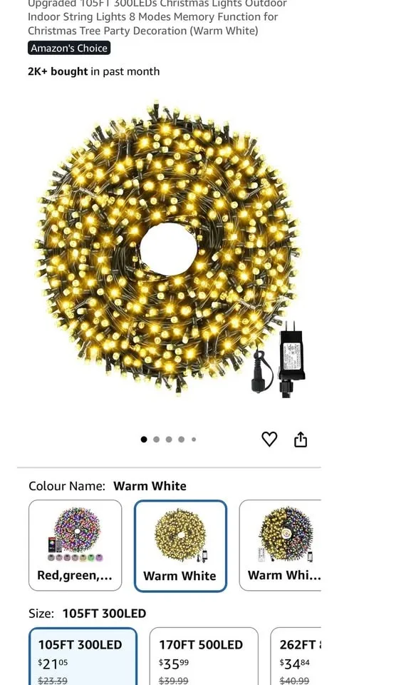 New 30 M  105 feet warm white Christmas lights with 8 modes