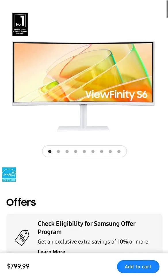 Samsung ViewFinity S6 34” Curved Monitor – Excellent Condition