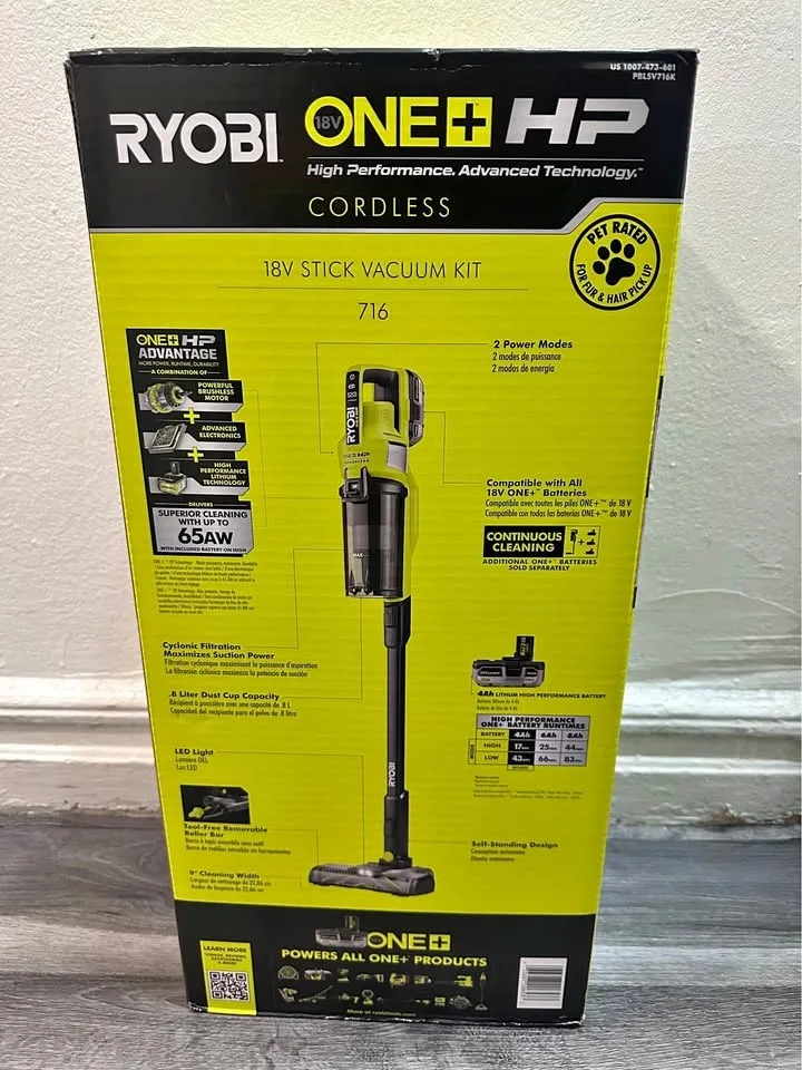RYOBI 18V Stick Vacuum Cleaner Kit with Battery and Charger