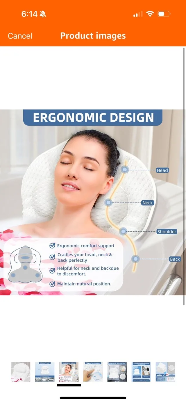 Ultimate Comfort Bath Pillow with 6 Non-Slip Suction Cups image indicator(2)