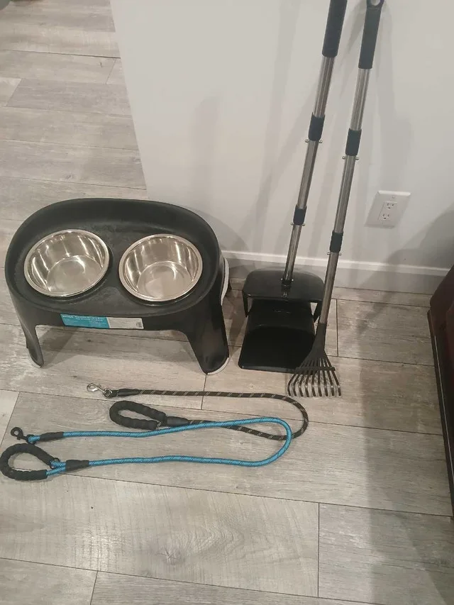 Petco double diner elevated dog bowls plus other accessories $50