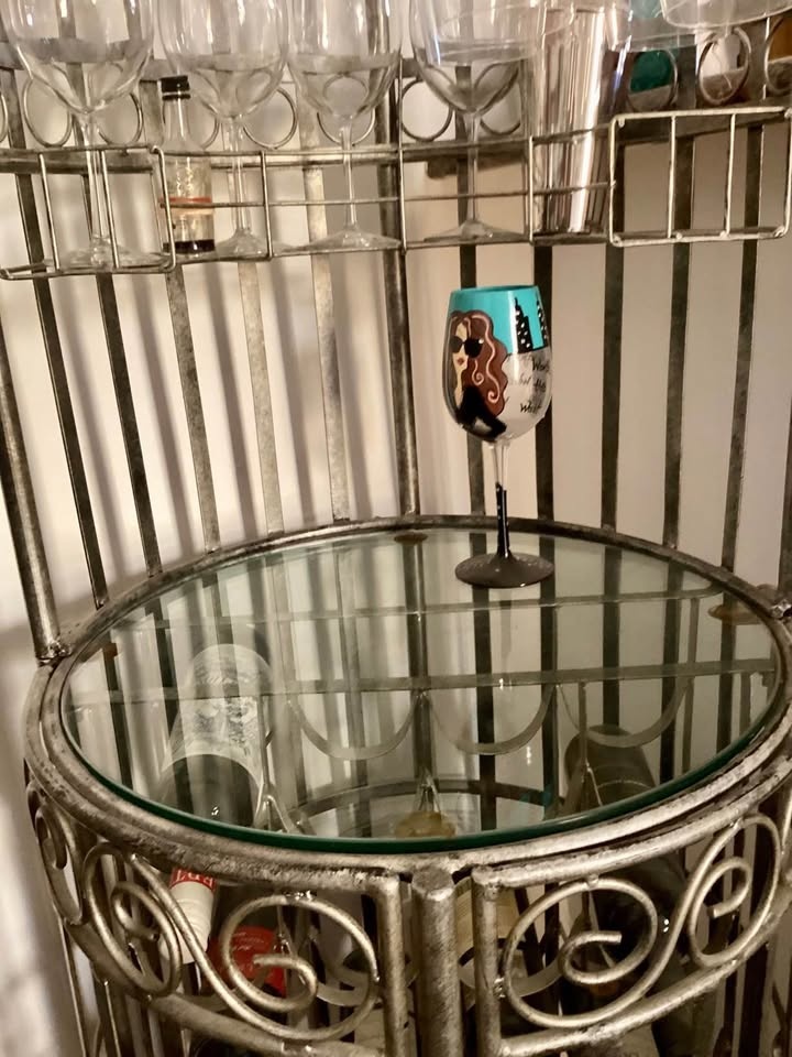 Vintage Wrought Iron Birdcage Wine Bar Cart Cabinet - photo 3