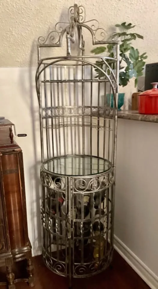 Vintage Wrought Iron Birdcage Wine Bar Cart Cabinet image indicator(6)