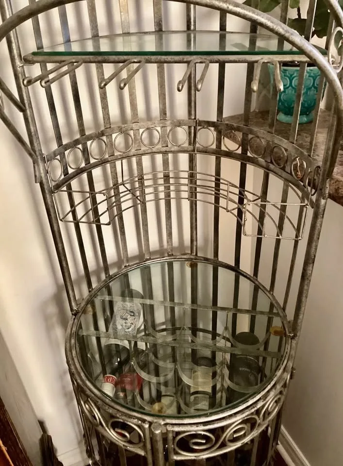 Vintage Wrought Iron Birdcage Wine Bar Cart Cabinet image indicator(7)