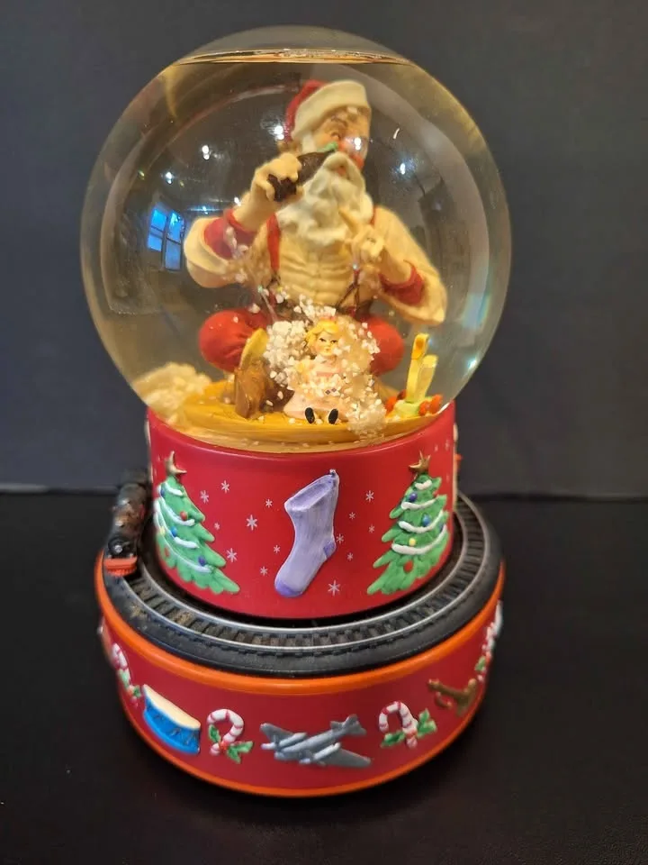 Christmas Snow Globe Hallmark Coca Cola Santa Moving Train image indicator(2)