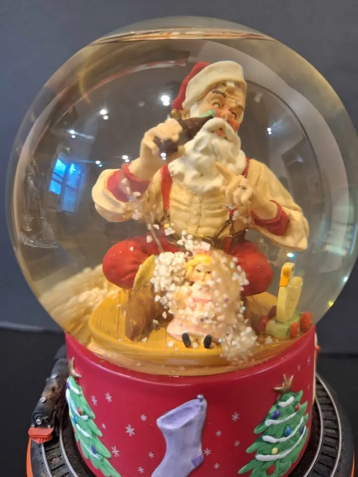 Christmas Snow Globe Hallmark Coca Cola Santa Moving Train image indicator(3)