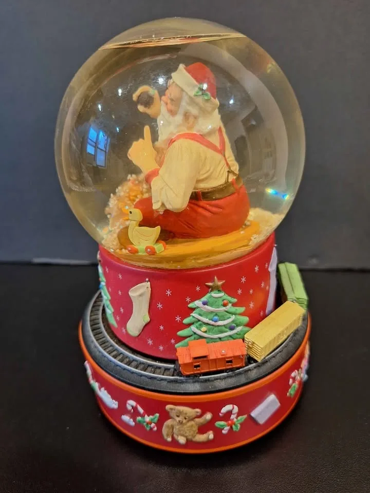 Christmas Snow Globe Hallmark Coca Cola Santa Moving Train image indicator(5)