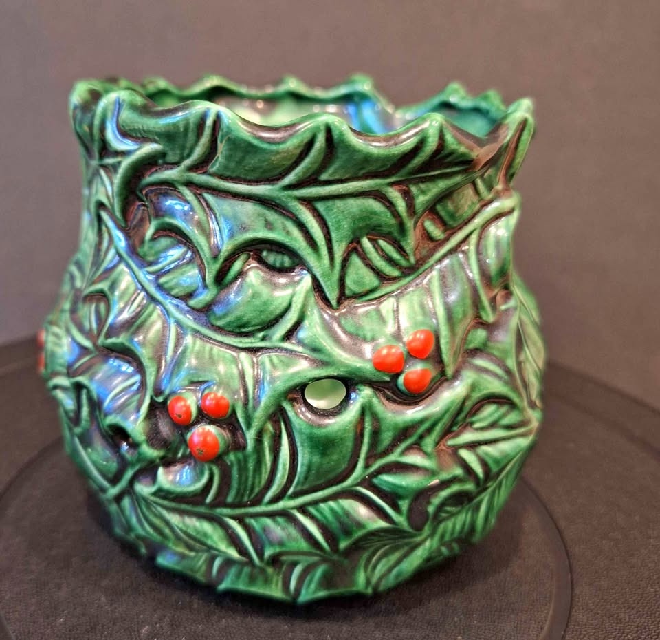 Vintage Holly Christmas Candle Holder