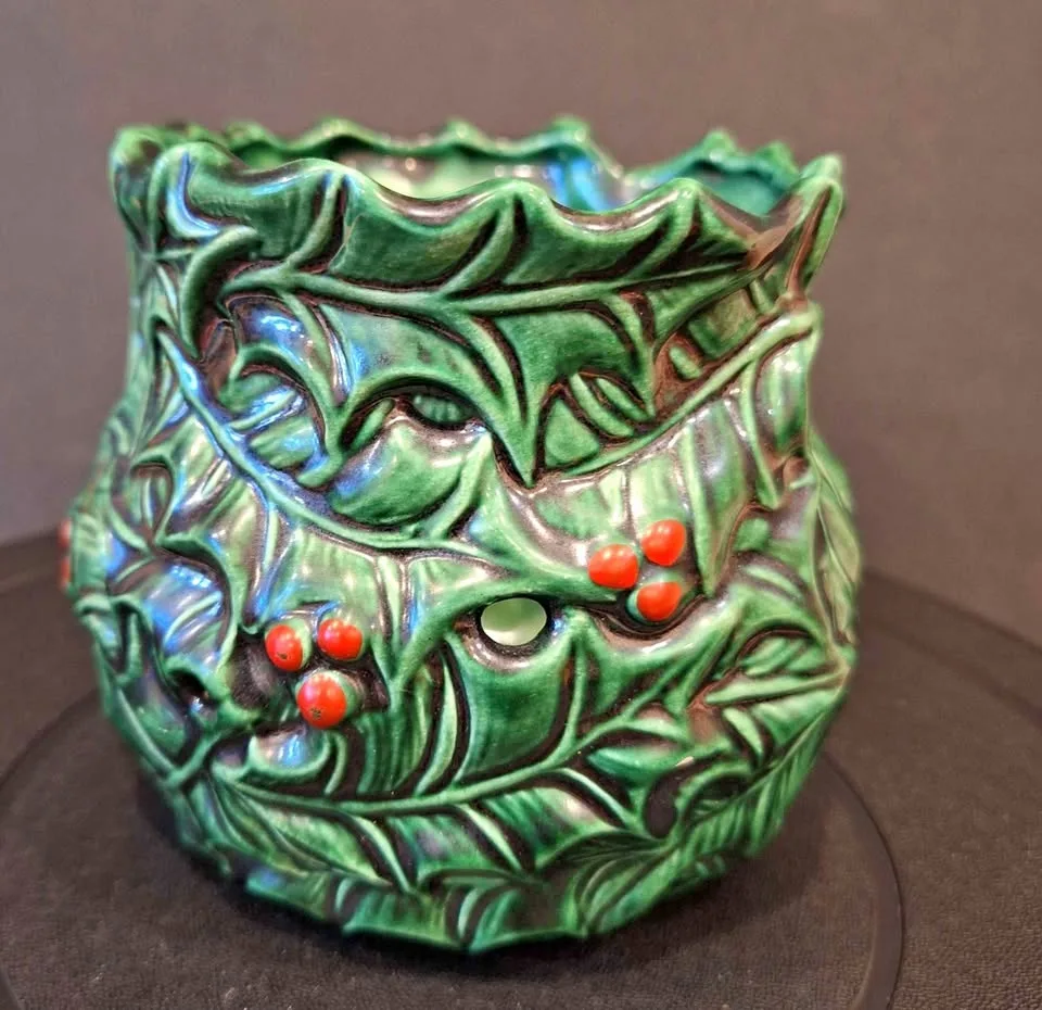 Vintage Holly Christmas Candle Holder