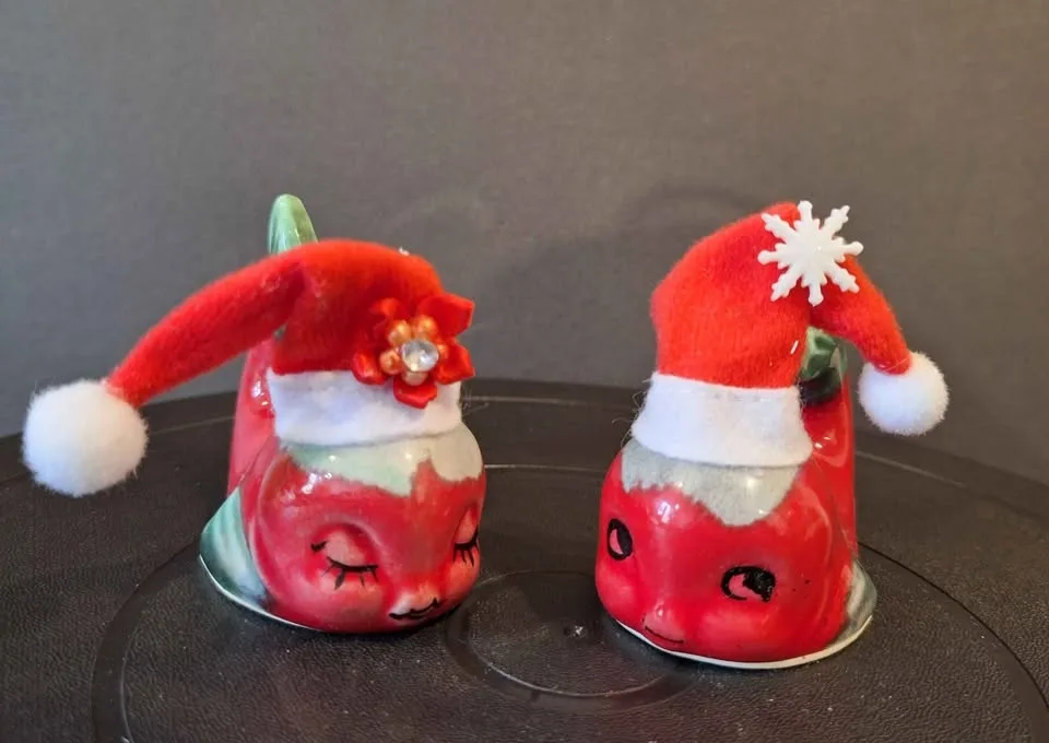 Vintage red and green glazed dolphins fish. image indicator(6)