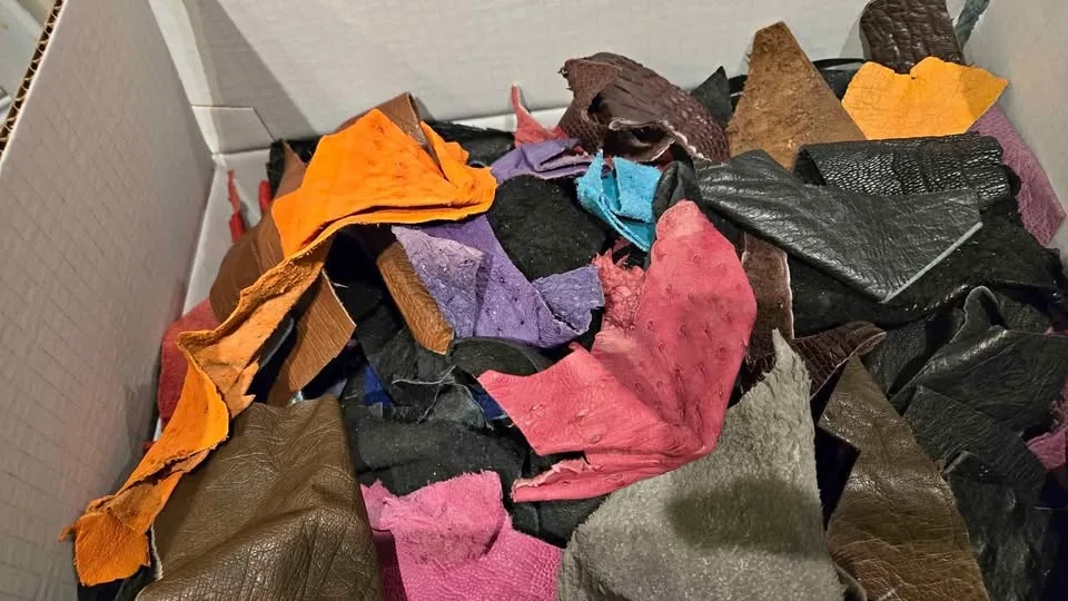 leather - ostrich skin offcuts - over 5 lbs with box