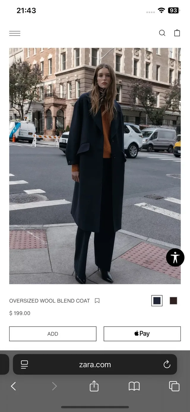 Zara oversized wool blend coat - black