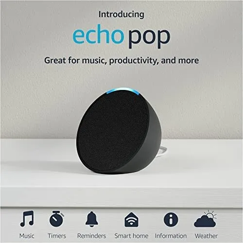 Echo Pop (1st Gen, 2023) Smart Speaker with Alexa, Charcoal