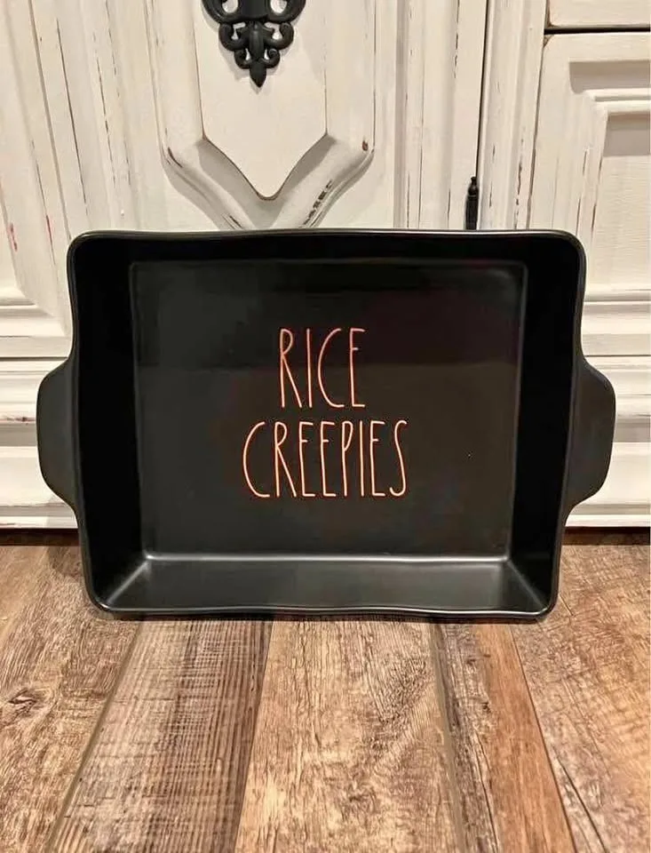 Rae Dunn RICE CREEPIES Black Ceramic Baking Pan Dish 11"x9"x 2.5