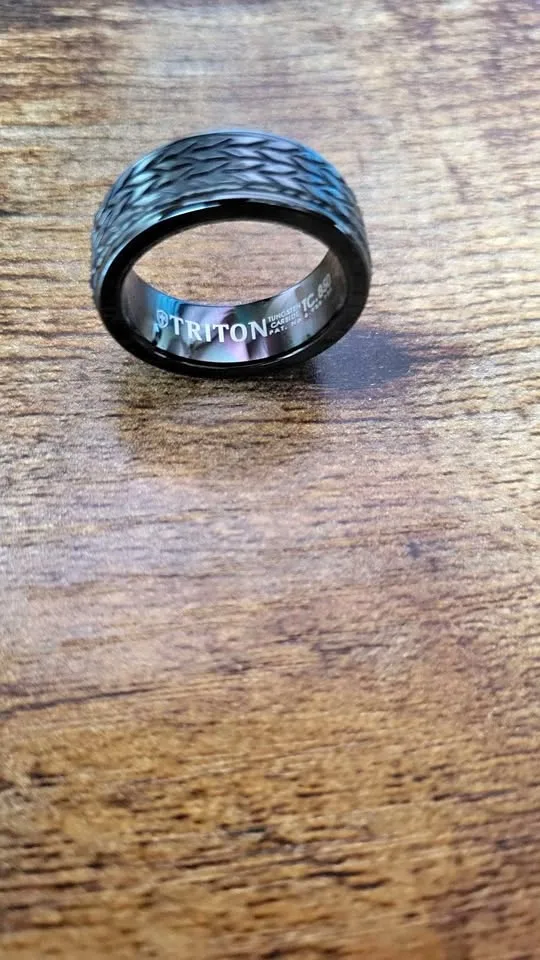Triton Black Tungsten Carbide Ring Tire Tread Black Titanium Siz