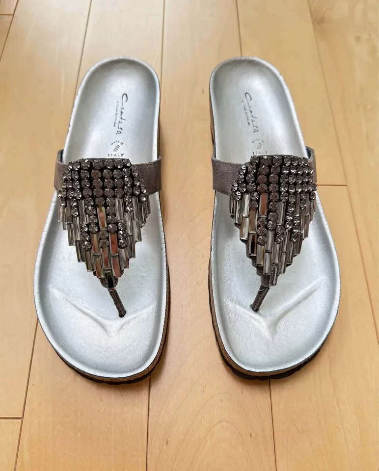 Contesa Silver Italian Leather Wedge Sandals - Size 9 thumbnail
