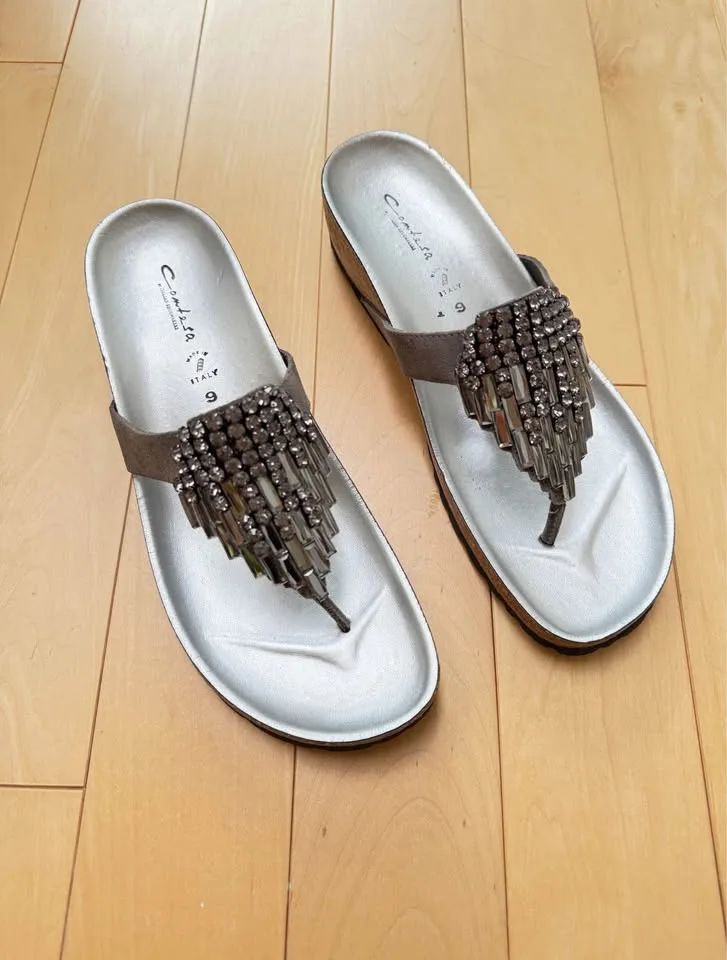 Contesa Silver Italian Leather Wedge Sandals - Size 9 image indicator(2)