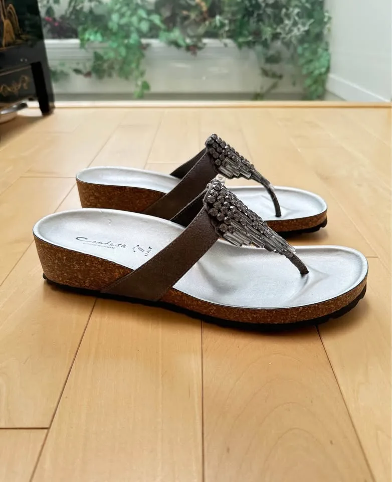 Contesa Silver Italian Leather Wedge Sandals - Size 9 image indicator(3)