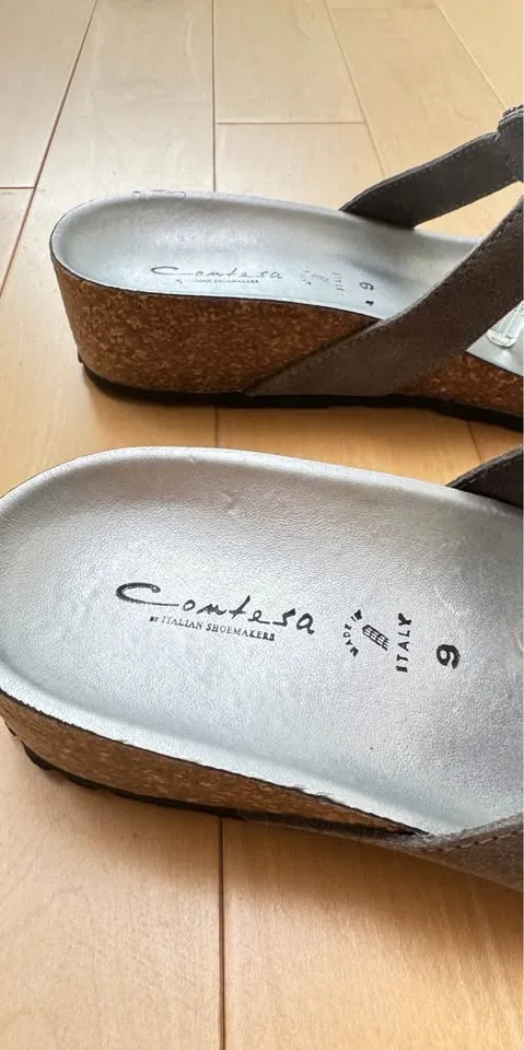 Contesa Silver Italian Leather Wedge Sandals - Size 9 image indicator(4)