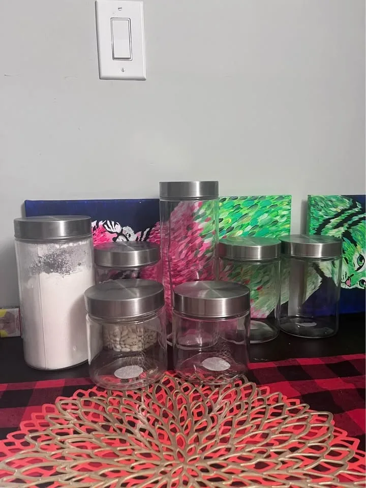 7 Glass canisters Jars