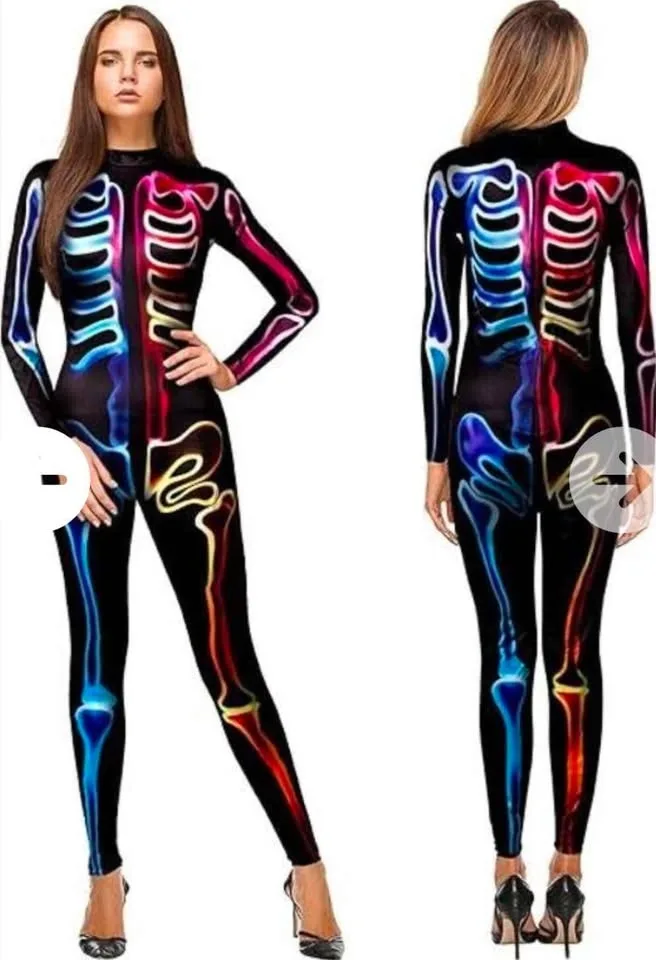NEW-Halloween 3D Skeleton Bodysuit Women Costume - Size Large image indicator(2)