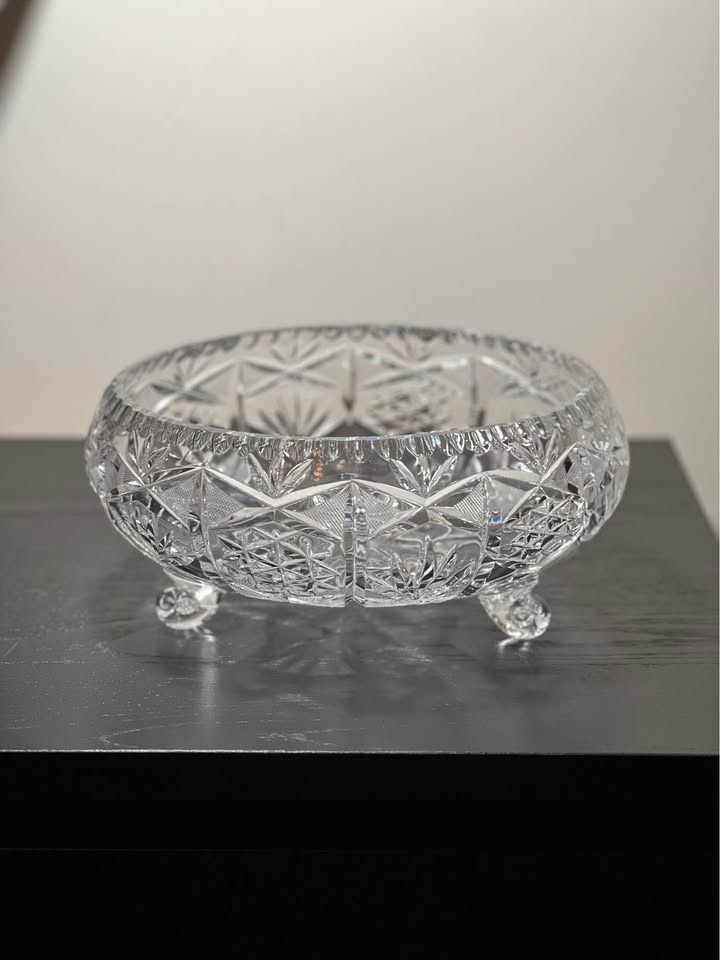 BOHEMIAN CZECH CRYSTAL ROUND TRIPOD BOWL 10.5" - photo 2