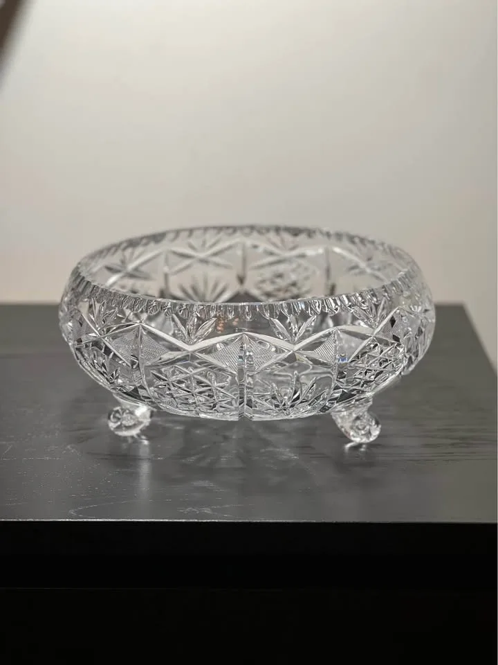BOHEMIAN CZECH CRYSTAL ROUND TRIPOD BOWL 10.5" image indicator(2)