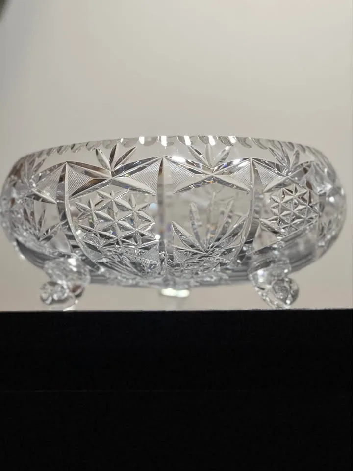 BOHEMIAN CZECH CRYSTAL ROUND TRIPOD BOWL 10.5" image indicator(3)