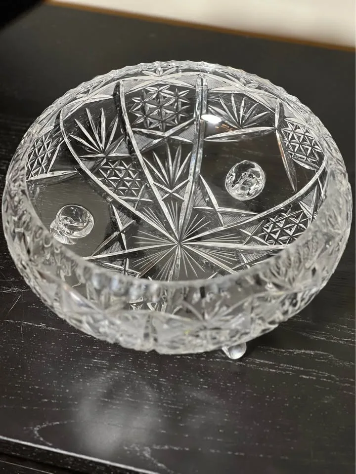 BOHEMIAN CZECH CRYSTAL ROUND TRIPOD BOWL 10.5" image indicator(4)