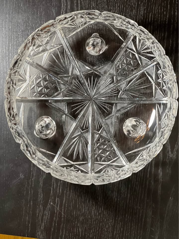 BOHEMIAN CZECH CRYSTAL ROUND TRIPOD BOWL 10.5" - photo 5
