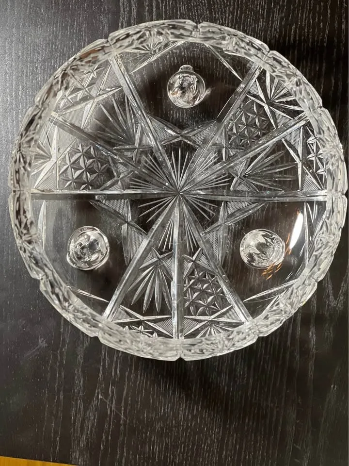 BOHEMIAN CZECH CRYSTAL ROUND TRIPOD BOWL 10.5" image indicator(5)