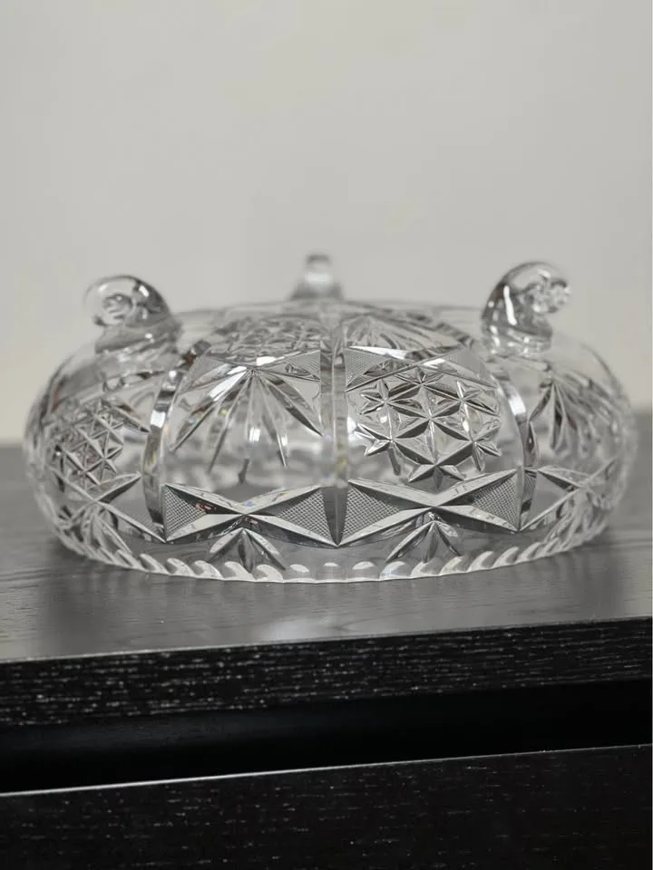BOHEMIAN CZECH CRYSTAL ROUND TRIPOD BOWL 10.5" image indicator(6)