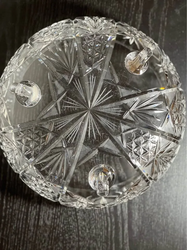BOHEMIAN CZECH CRYSTAL ROUND TRIPOD BOWL 10.5" image indicator(7)