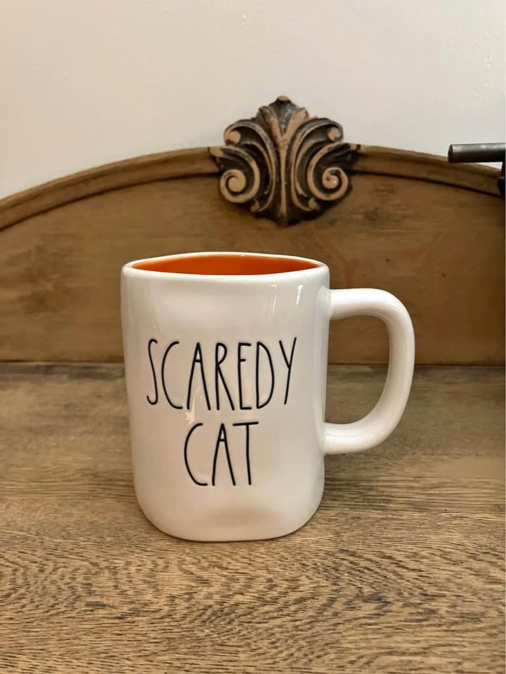 Rae Dunn Halloween scaredy cat double sided mug