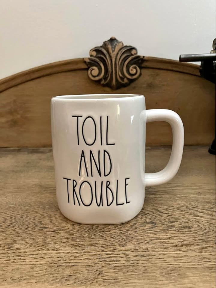 Rae Dunn Halloween toil and trouble double sided mug